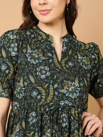 Thumbnail for Antaran Blue Pure Cotton Tiered Printed Dress - Distacart