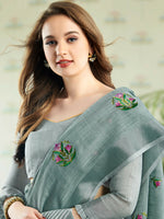 Thumbnail for Astita Linen Sea Green Saree