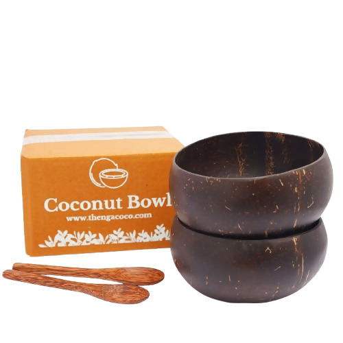 Thenga Handmade Jumbo Coconut Shell Bowls with Spoons - Dista