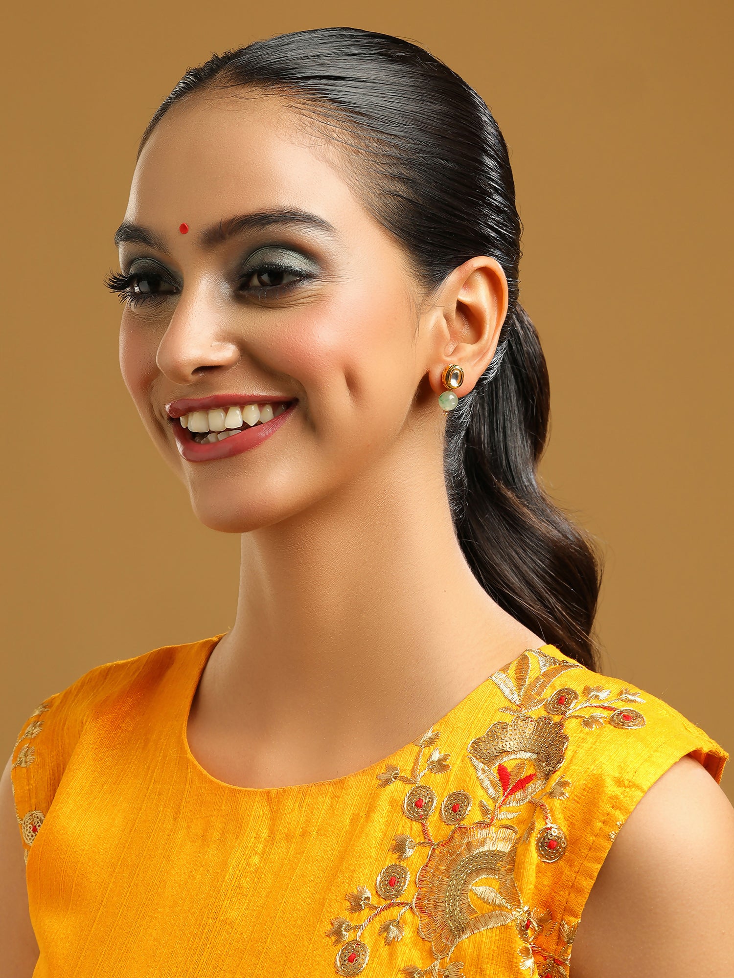 Ruby Raang Green Aventurine Kundan Studs