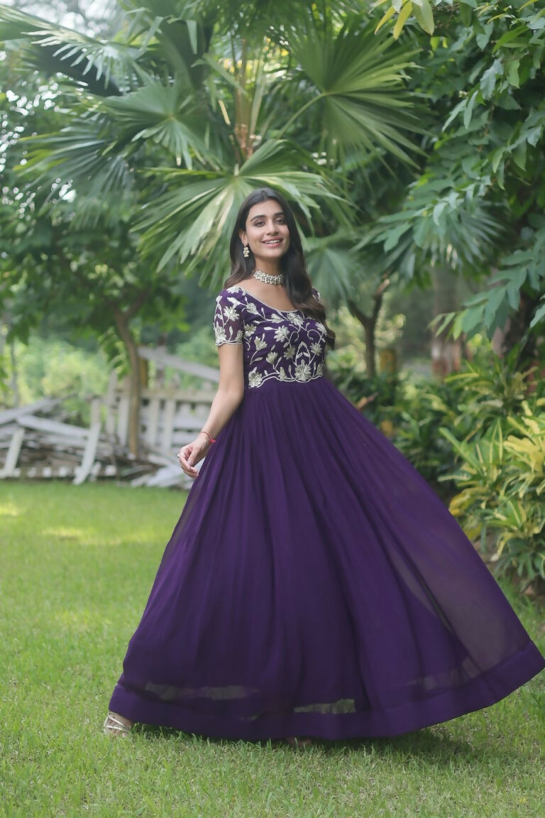 Jyoti Fashion Women's Purple Sequins Embroidered Faux Georgette Anarkali Dress - Distacart