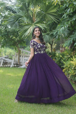 Thumbnail for Jyoti Fashion Women's Purple Sequins Embroidered Faux Georgette Anarkali Dress - Distacart
