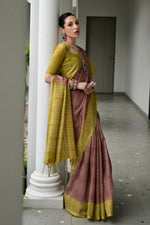 Thumbnail for Vishnu Weaves Women's Pista Soft Tussar Silk Printed Saree with Blouse