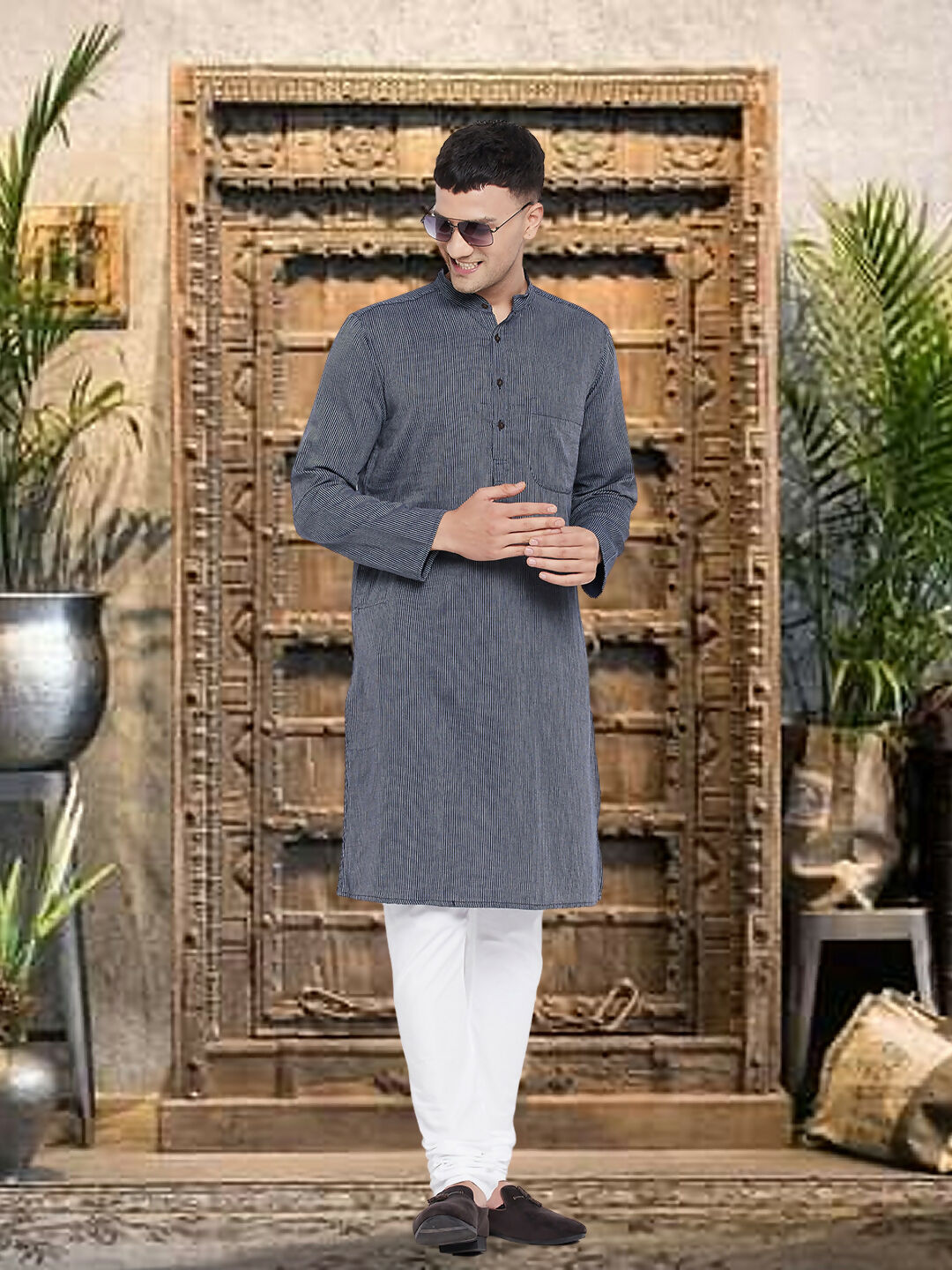Even Apparels Men's Pure Cotton Grey Striped Kurta - Distacart