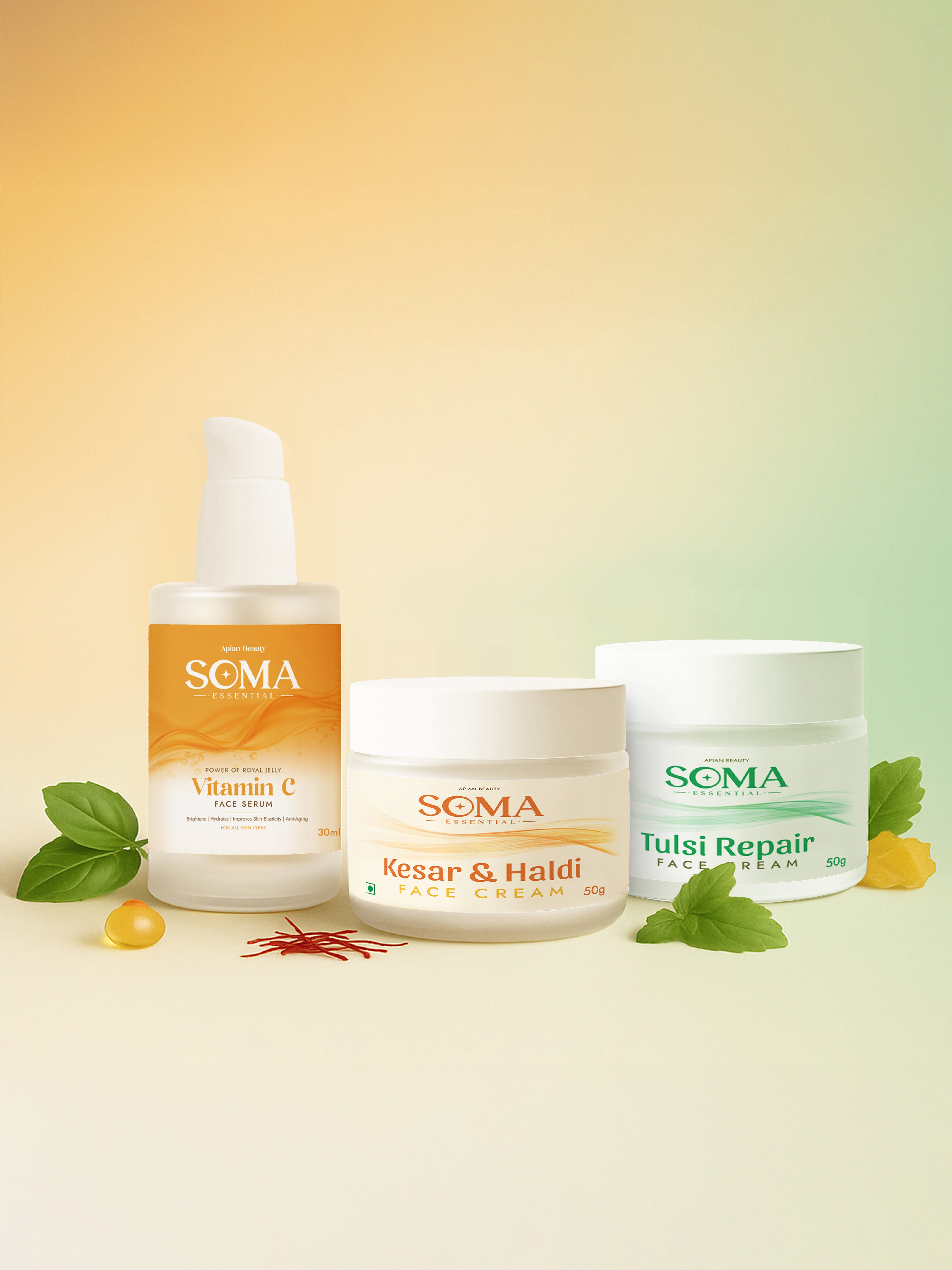 Soma Essential Apian Beauty Ritual- 3 step Skin Care Kit For AM & PM Routine - Dista