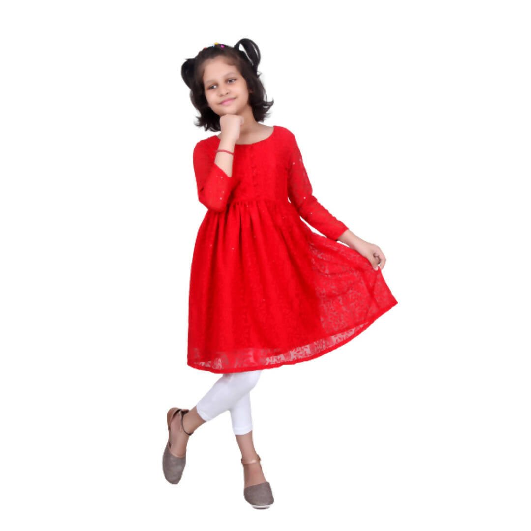 Akarshan viscose Lukhnowi Chikankari Anarkali kurta with Leggings - Red - Distacart