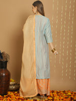 Thumbnail for Jyoti Fashion Women's Turquoise Chanderi Silk Elegant Jardoshi Kurta with Trouser & Dupatta - Distacart