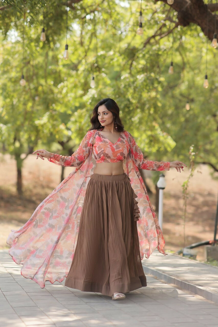 Vastranavya Latest Fancy Party Wear Lehenga Choli With Shrug - Peach - Distacart