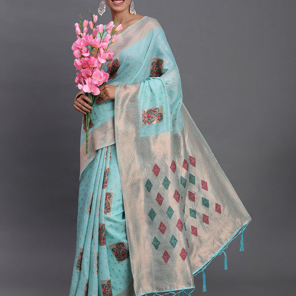 Astita Linen Cotton Sky Blue Saree