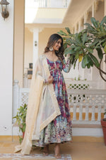 Thumbnail for Jyoti Fashion Women's Wine Russian Silk Sequins Zari Embroideredy Anarkali Dress with Dupatta - Distacart