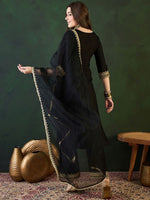 Thumbnail for Sangria Zari Sequence Embroidered Straight Kurta & Trousers With Dupatta