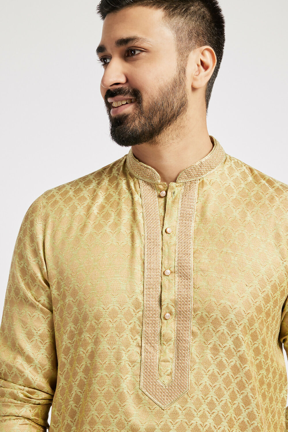 Ethnic India Green Men's Kurta Woven Design Polyester - Distacart
