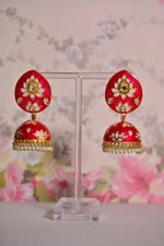 Thumbnail for Red Meenakari Jhumki Earrings For Party By House of Ree - Distacart