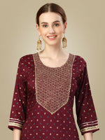 Thumbnail for Jyoti Fashion Women's Maroon Silk Blend Embroidery & Sequence work Kurta with Trouser & Dupatta - Distacart