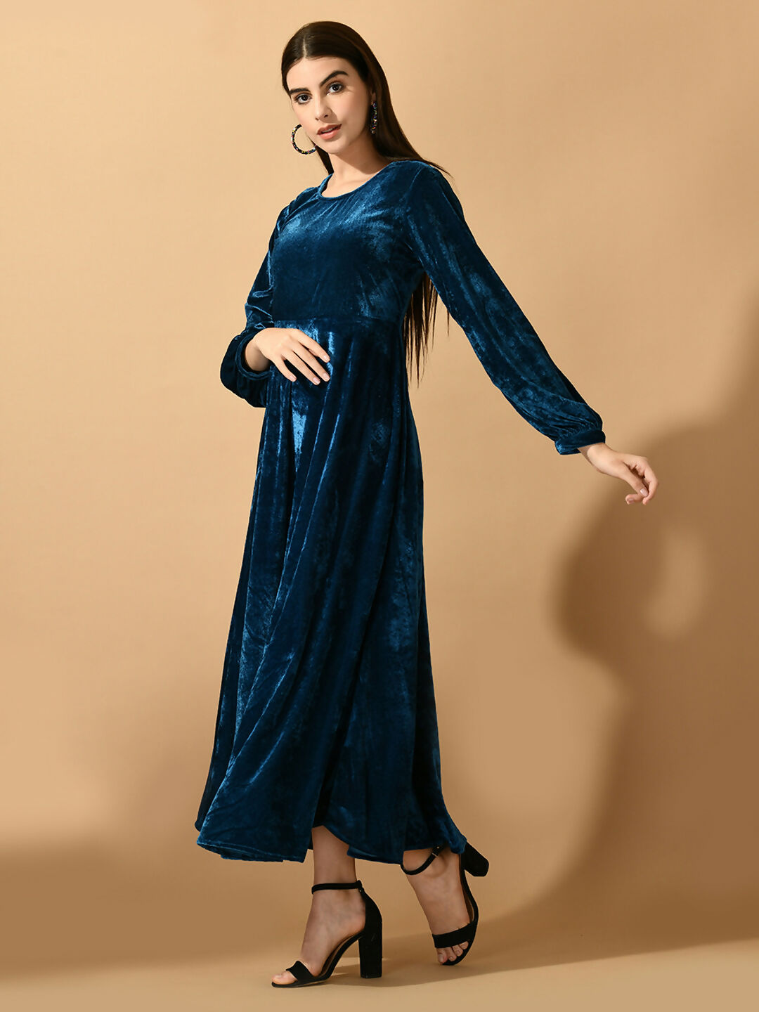 Myshka Women's Blue Fit and Flare Party Dress - Distacart