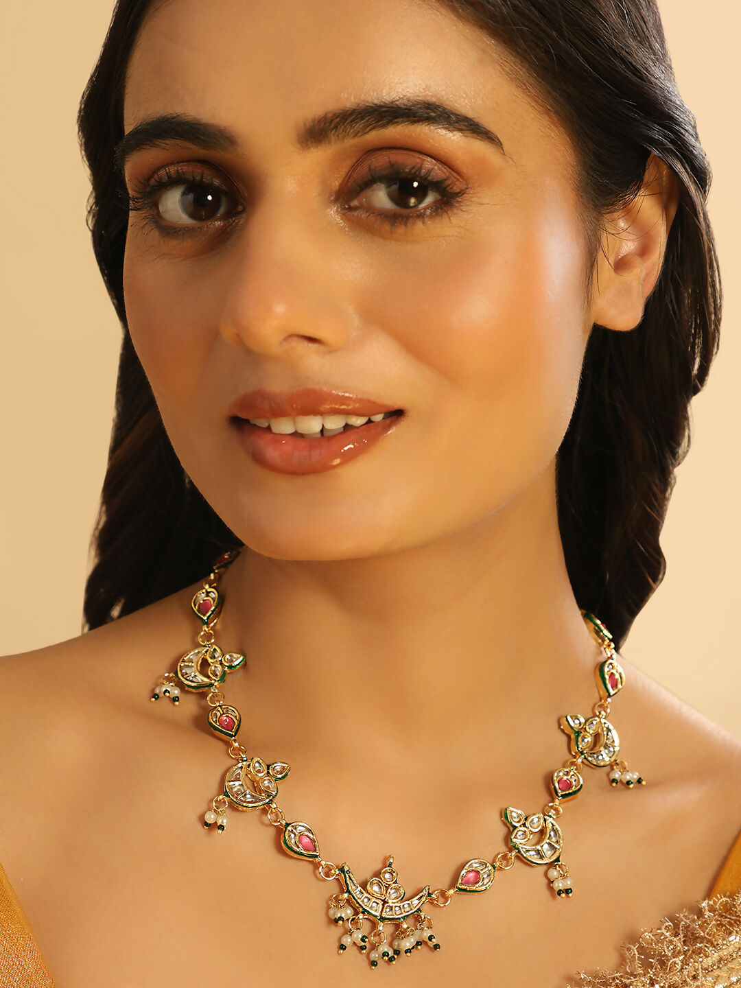 Nuyug 22K Gold Plated Regal Enamel Bloom Pearl Drop Necklace - Distacart