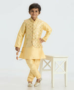 Thumbnail for Joban Fashion Kids Island Elegant Box Sequence work Nehru Jacket Full Sleeves Kurta, Pyjama Set - Golden - Distacart