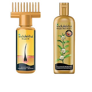 Indulekha Combo Set - Bringha Hair Oil and Anti Hair Fall Shampoo (Hair Cleanser)