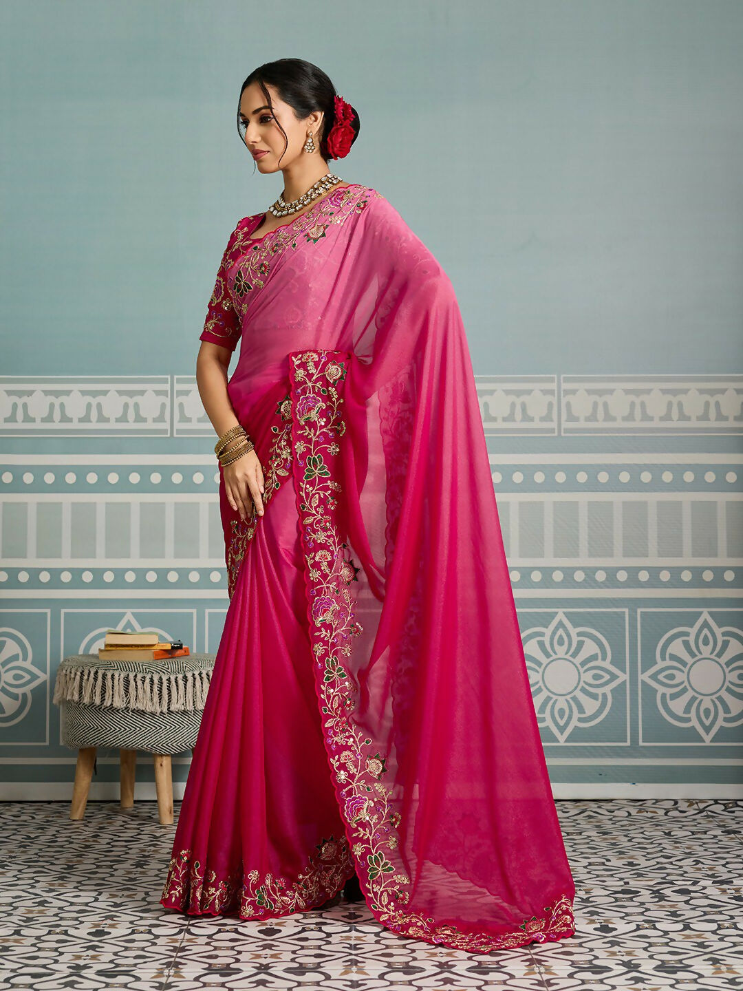 Teeya Creation New Exclusive Wedding Wear Georgette Saree-Pink - Dista