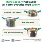 Thumbnail for The Indus Valley Tri-steel Multi Cooker Pot Premium Stainless Steel Momo Maker/ Idiyappam/ Biryani/  Veg Steaming Set, 3 Pots, 21cm