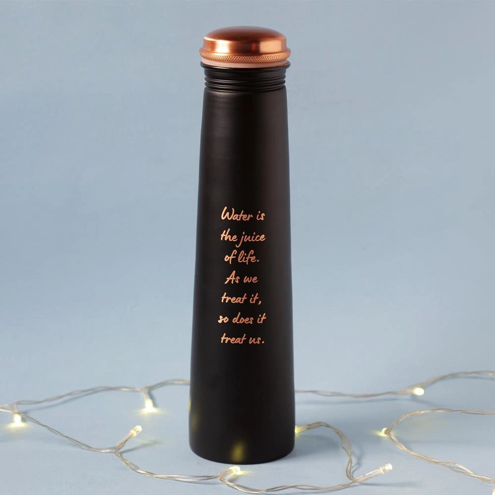 Isha Life Sadhguru Quote Copper Bottle- Black. For storing and drinking water. A festive gift for home and office.