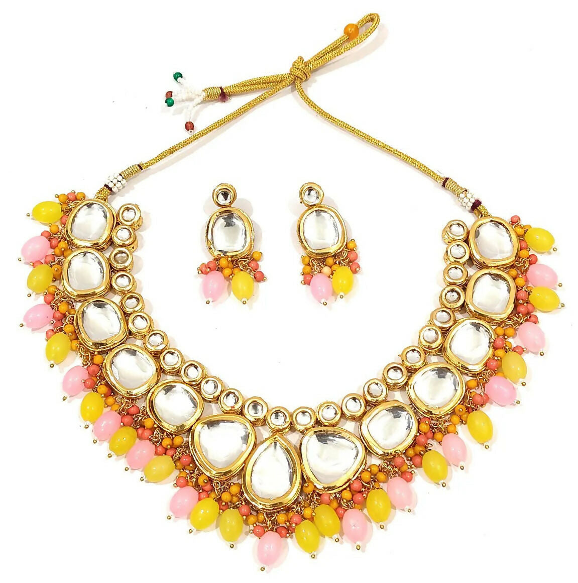 Joban Fashion Hand Made High Quality Gold Plated Base Metal Alloy Kundan Stone Studded Kundan Jewellery Set - Distacart