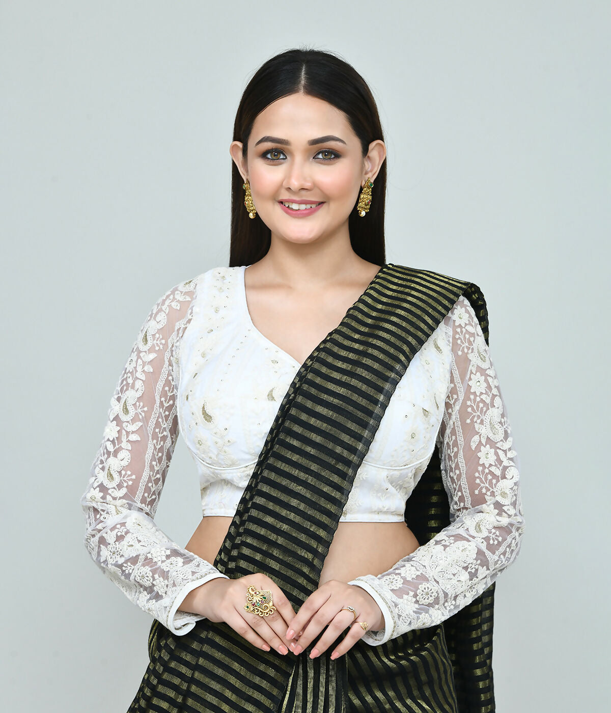 Joban Fashion Women's White Embroidered Stitched Blouse