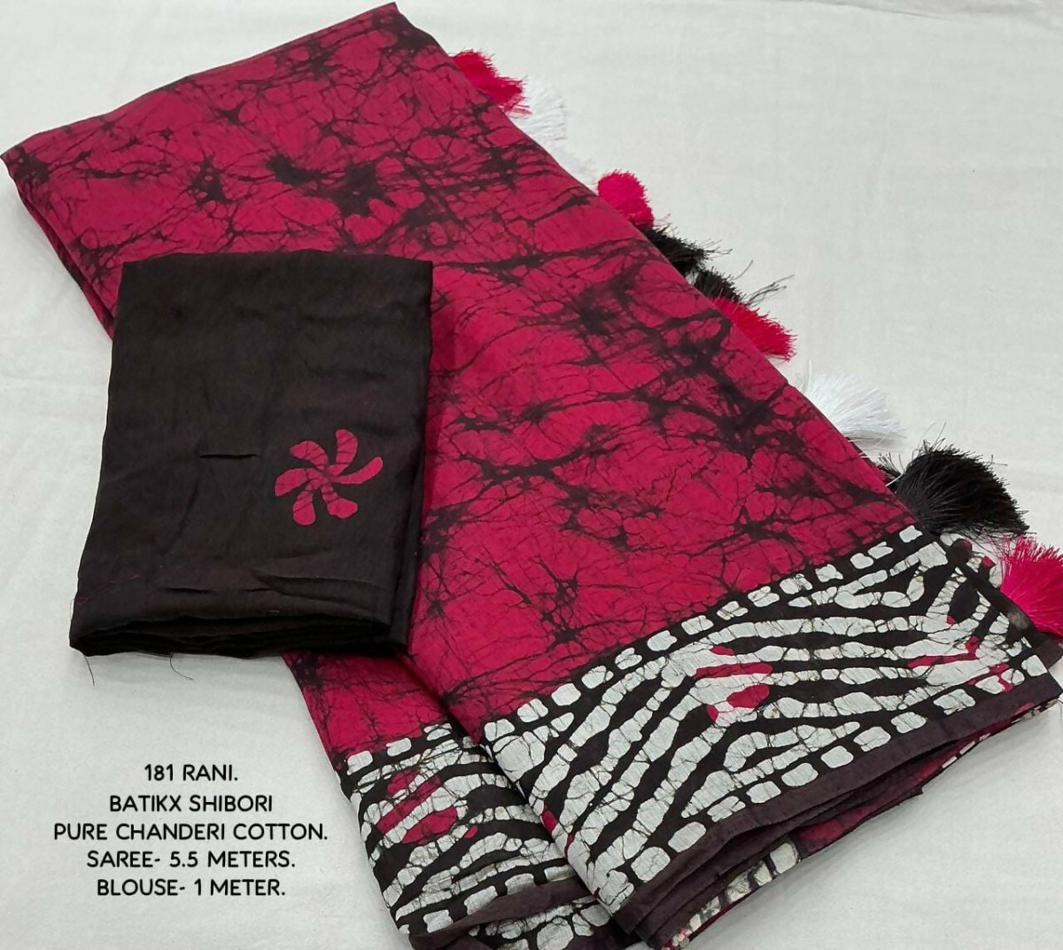 Arfa Fashion House Rani Pink Pure Chanderi Cotton Batik Printed Saree - Distacart