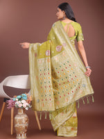 Thumbnail for Anaita Mustard Linen Cotton With Jacquard Work And Zari Weaving Saree With Blouse - Distacart