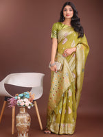 Thumbnail for Anaita Mustard Linen Cotton With Jacquard Work And Zari Weaving Saree With Blouse - Distacart
