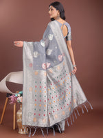 Thumbnail for Anaita Grey Linen Cotton With Jacquard Work And Zari Weaving Saree With Blouse - Distacart