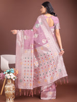 Thumbnail for Anaita Purple Linen Cotton With Jacquard Work And Zari Weaving Saree With Blouse - Distacart