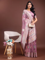 Thumbnail for Anaita Purple Linen Cotton With Jacquard Work And Zari Weaving Saree With Blouse - Distacart