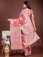 Thumbnail for Anaita Pink Linen Cotton With Jacquard Work And Zari Weaving Saree With Blouse - Distacart
