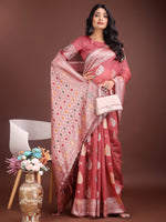 Thumbnail for Anaita Pink Linen Cotton With Jacquard Work And Zari Weaving Saree With Blouse - Distacart