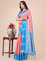 Thumbnail for Aanika Women Peach Linen Cotton Saree With UnStiched Blouse - Distacart