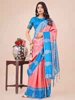 Thumbnail for Aanika Women Peach Linen Cotton Saree With UnStiched Blouse - Distacart