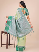 Thumbnail for Aanika Women Light Green Linen Cotton Saree With UnStiched Blouse - Distacart