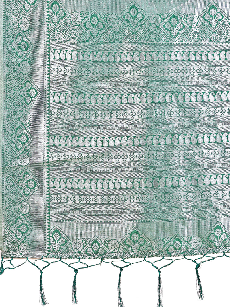 Aanika Women Light Green Linen Cotton Saree With UnStiched Blouse - Distacart