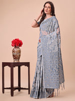 Thumbnail for Aanika Women Grey Cotton Saree With UnStiched Blouse - Distacart