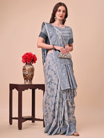 Thumbnail for Aanika Women Grey Cotton Saree With UnStiched Blouse - Distacart