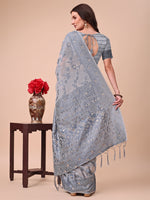 Thumbnail for Aanika Women Grey Cotton Saree With UnStiched Blouse - Distacart