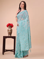 Thumbnail for Aanika Women Sky Blue Cotton Saree With UnStiched Blouse - Distacart