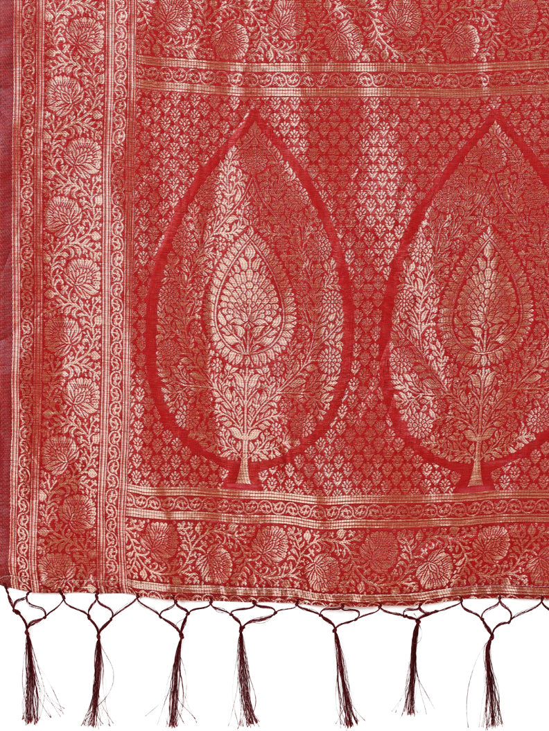 Aanika Women Maroon Cotton Saree With UnStiched Blouse - Distacart