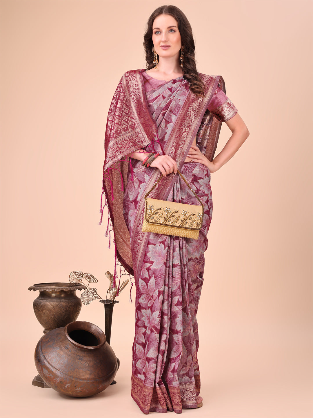 Aanika Women Magenta Cotton Saree With UnStiched Blouse - Distacart