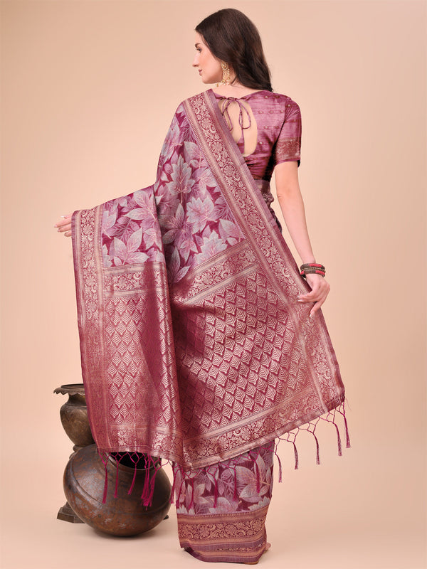 Aanika Women Magenta Cotton Saree With UnStiched Blouse - Distacart