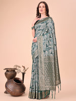 Thumbnail for Aanika Women Green Cotton Saree With UnStiched Blouse - Distacart