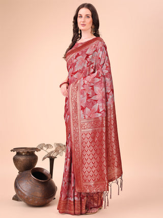 Aanika Women Red Cotton Saree With UnStiched Blouse - Distacart