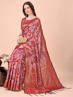 Thumbnail for Aanika Women Red Cotton Saree With UnStiched Blouse - Distacart