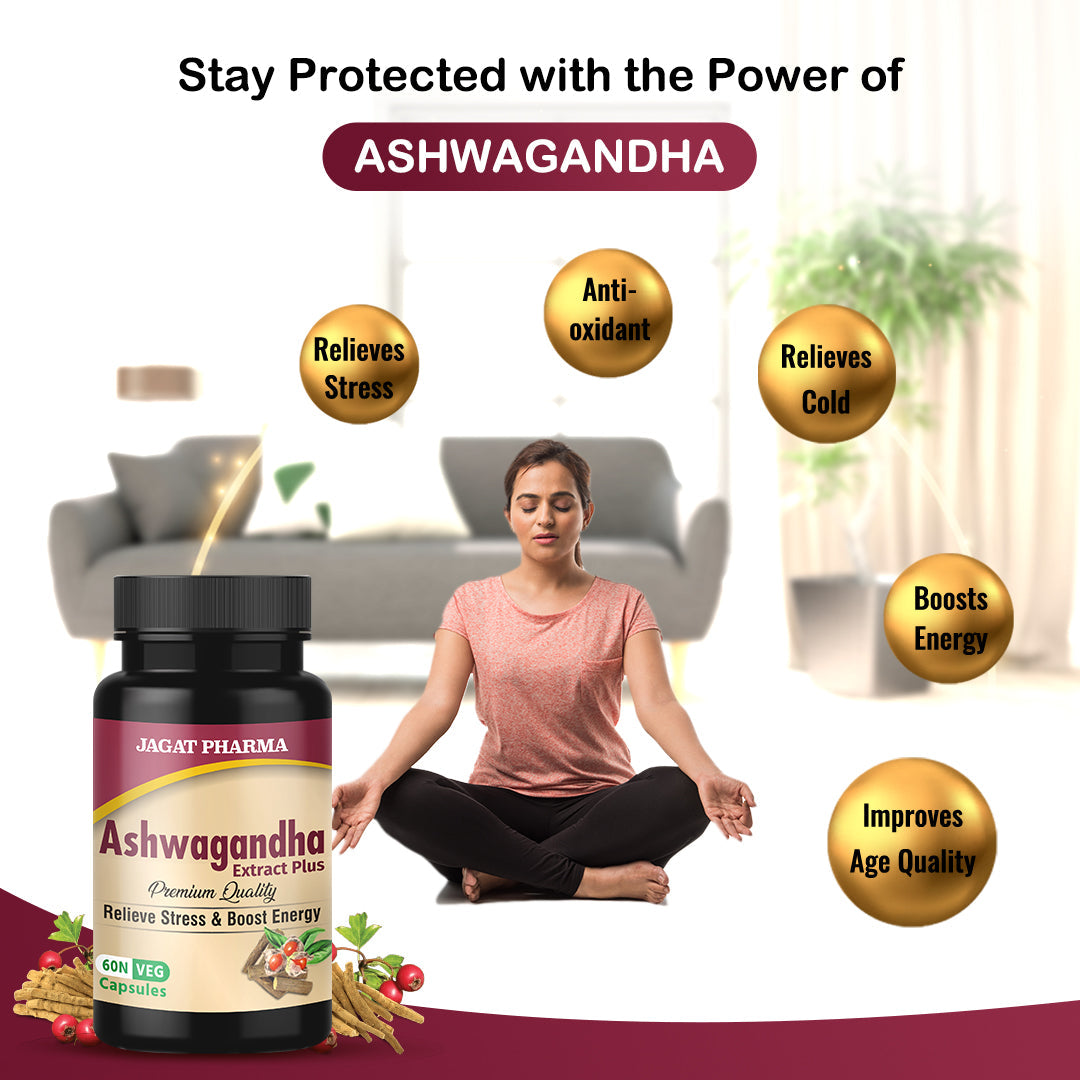 Jagat Pharma Ashwagandha Capsules | Helps Relieve Stress and Anxiety